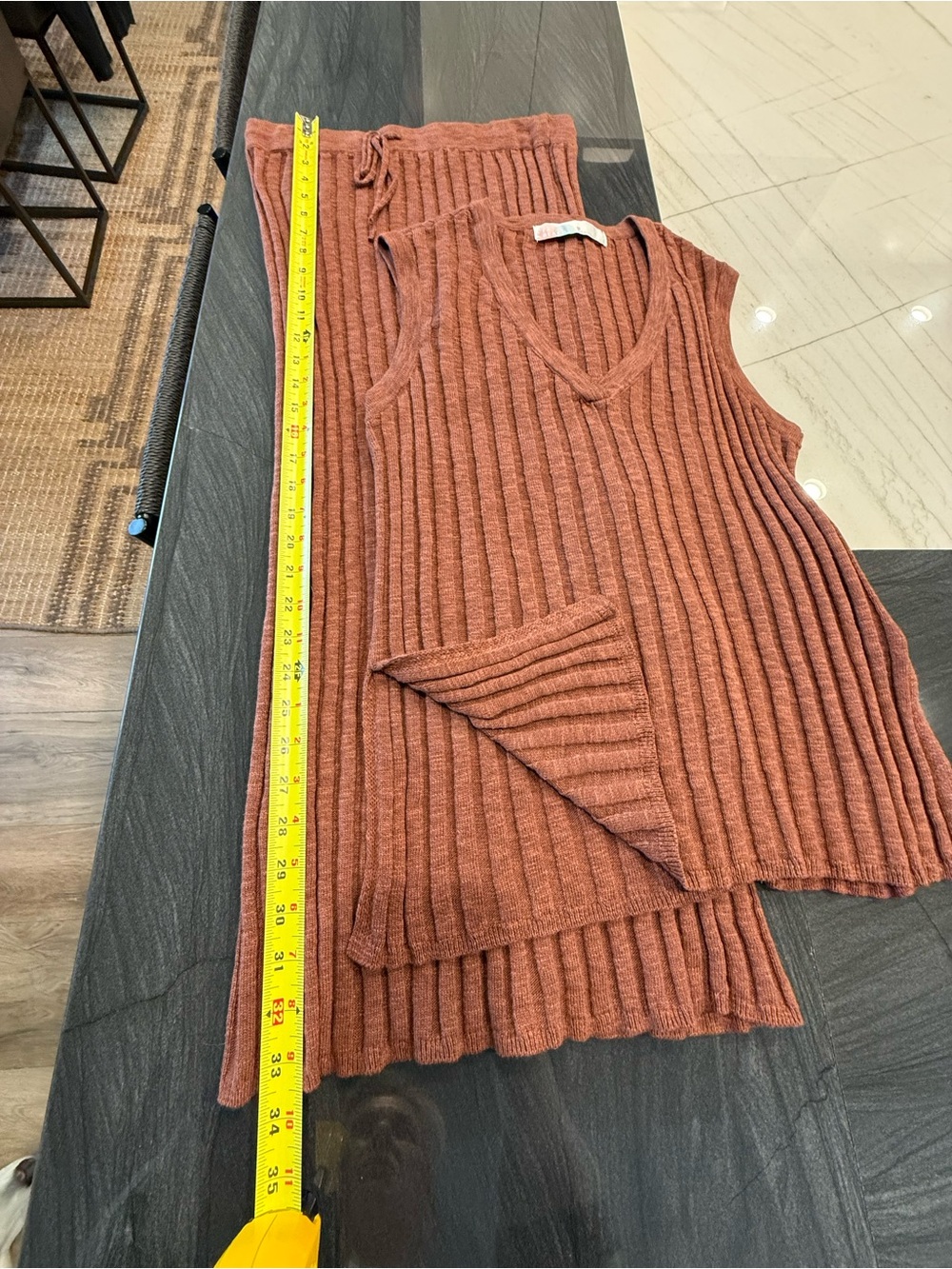 Free People Ribbed V‑Neck Two‑Piece Set in Rust - Picture 4 of 8